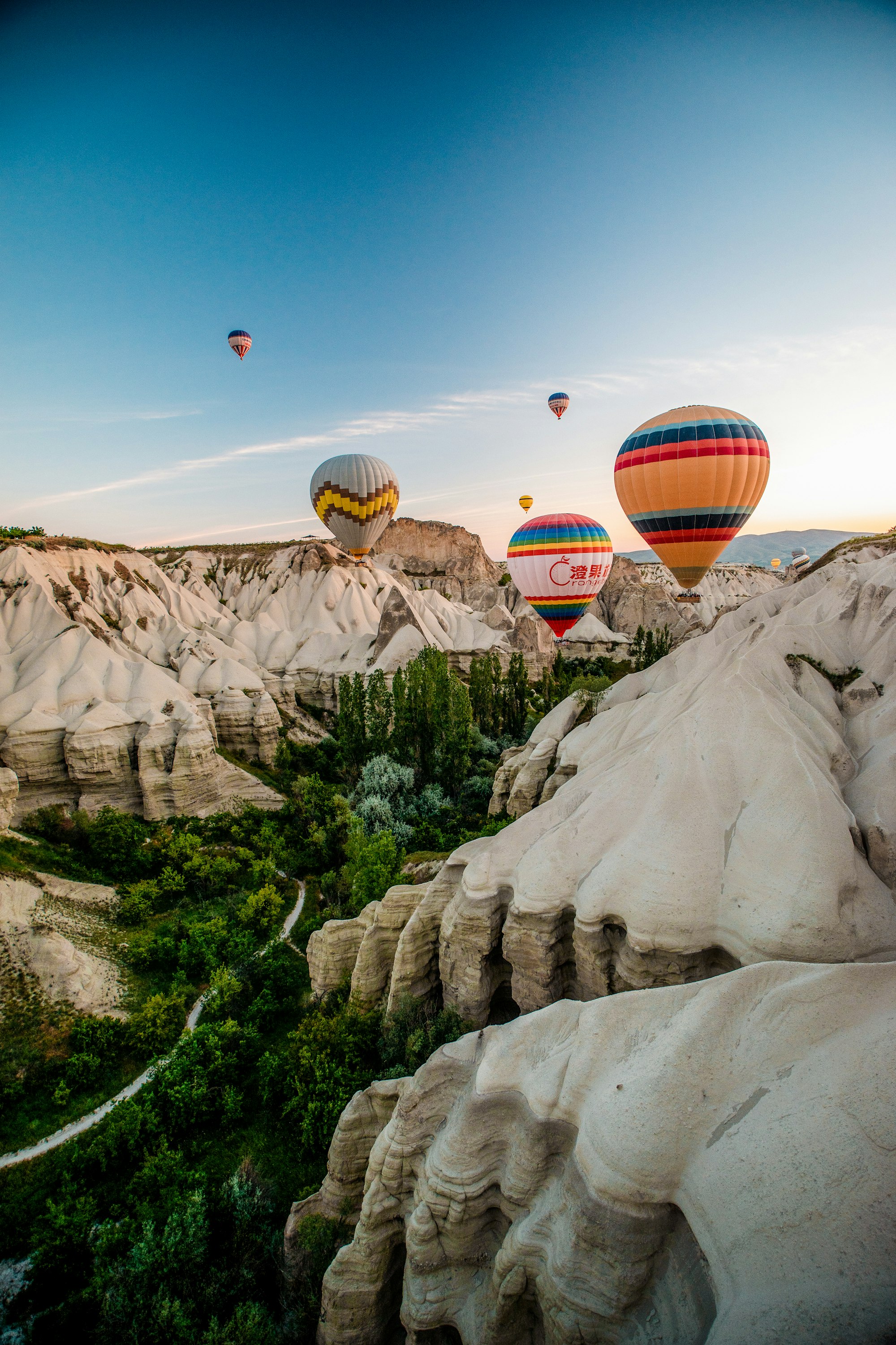 Hot air balloons over Cappadocia at sunrise